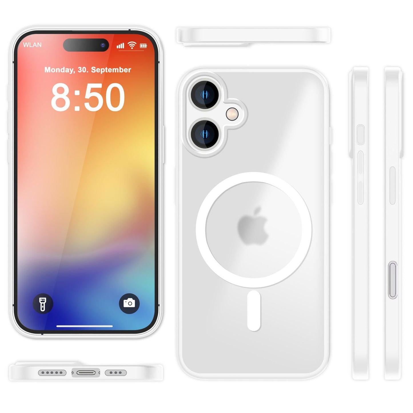 NALIA Matte MagSafe Hybrid Hülle für iPhone 16, Anti-Fingerabdruck Acryl Rückseite, Cover Semi-Transparent