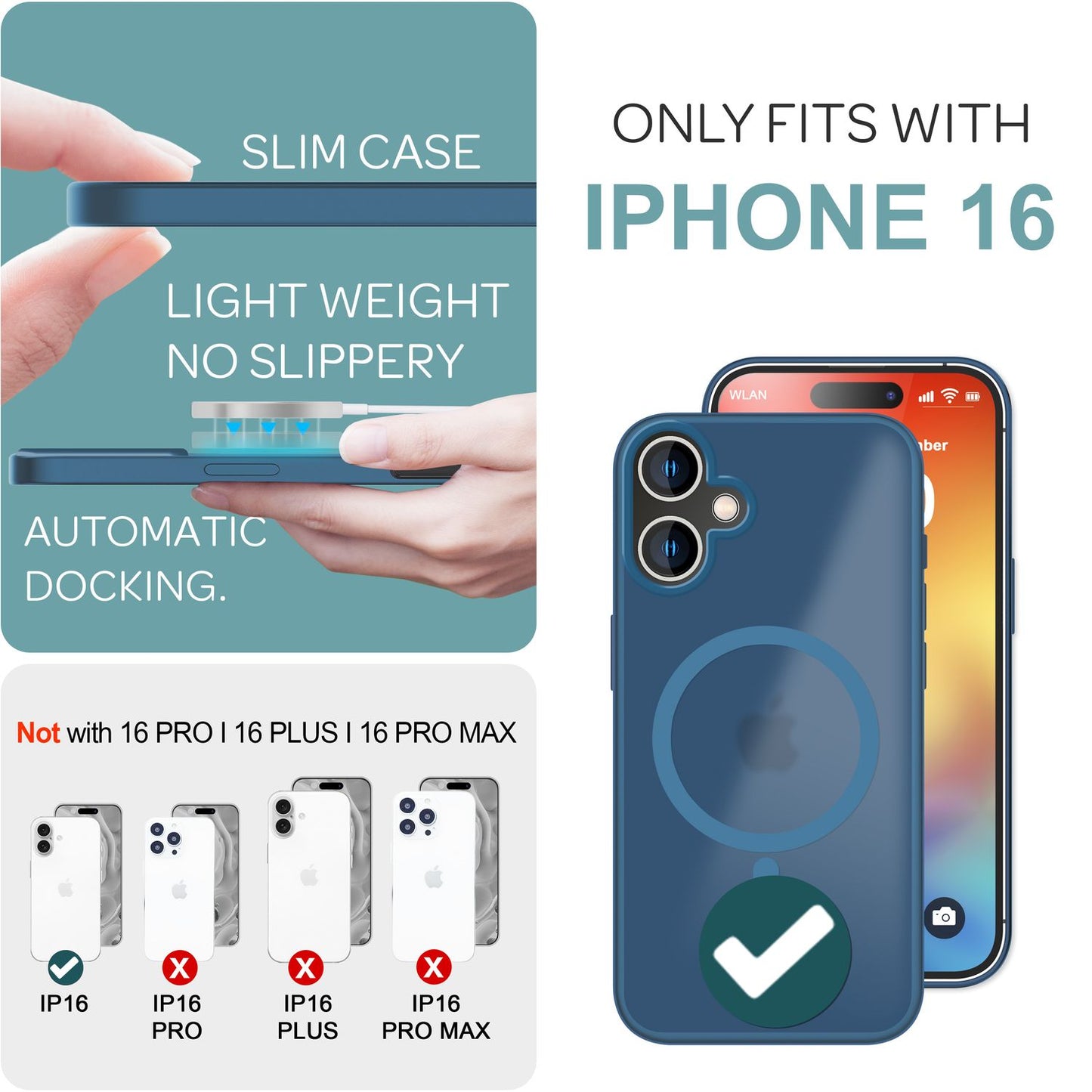 NALIA Matte MagSafe Hybrid Hülle für iPhone 16, Anti-Fingerabdruck Acryl Rückseite, Cover Semi-Transparent