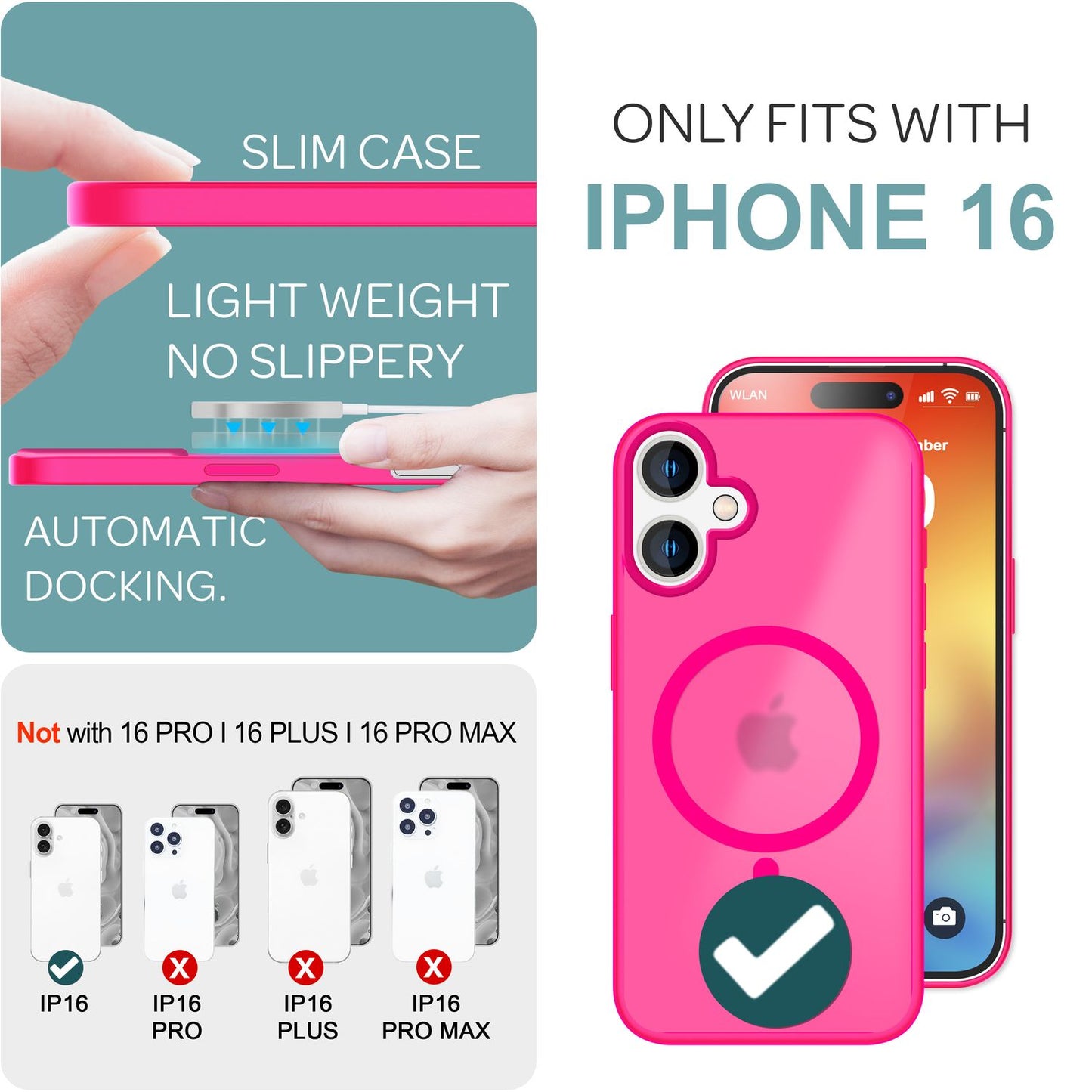 NALIA Matte MagSafe Hybrid Hülle für iPhone 16, Anti-Fingerabdruck Acryl Rückseite, Cover Semi-Transparent