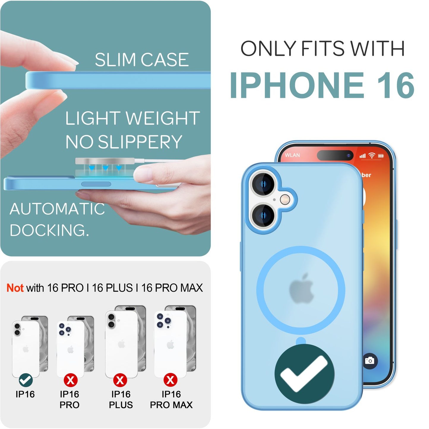 NALIA Matte MagSafe Hybrid Hülle für iPhone 16, Anti-Fingerabdruck Acryl Rückseite, Cover Semi-Transparent