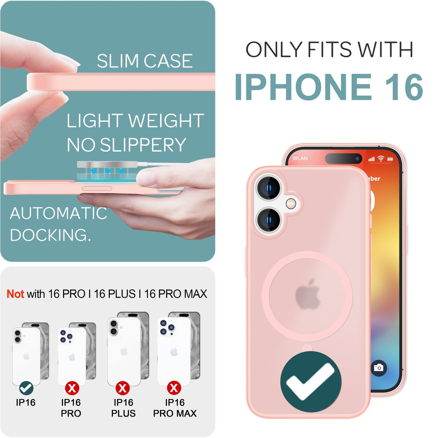 NALIA Matte MagSafe Hybrid Hülle für iPhone 16, Anti-Fingerabdruck Acryl Rückseite, Cover Semi-Transparent