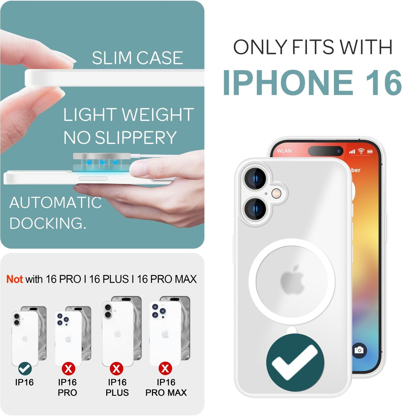 NALIA Matte MagSafe Hybrid Hülle für iPhone 16, Anti-Fingerabdruck Acryl Rückseite, Cover Semi-Transparent