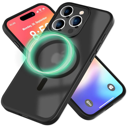 NALIA Matte MagSafe Hybrid Hülle für iPhone 16 Pro, Anti-Fingerabdruck Acryl Rückseite, Semi-Transparent