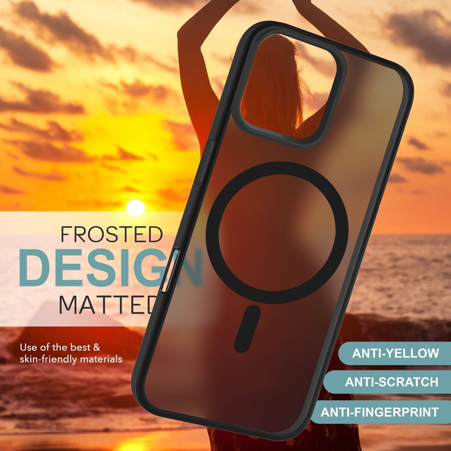 NALIA Matte MagSafe Hybrid Hülle für iPhone 16 Pro, Anti-Fingerabdruck Acryl Rückseite, Semi-Transparent