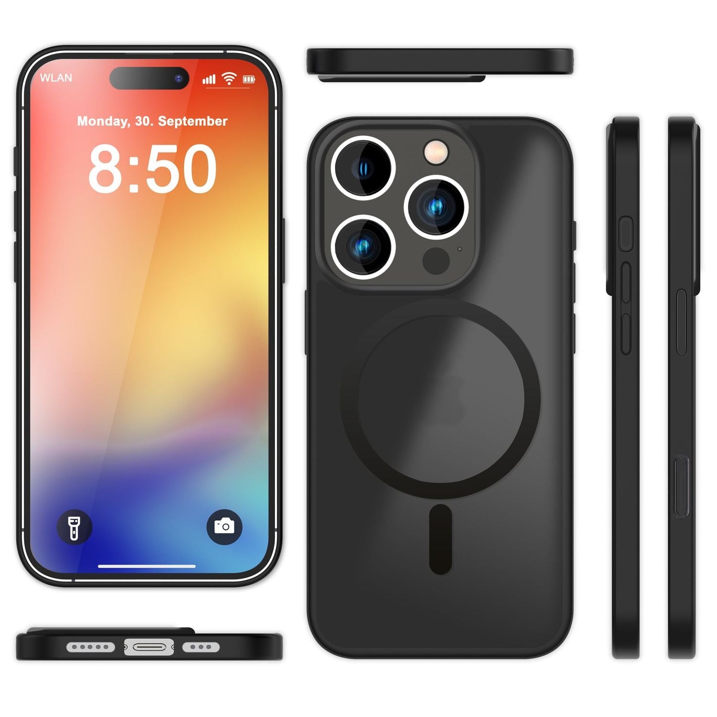 NALIA Matte MagSafe Hybrid Hülle für iPhone 16 Pro, Anti-Fingerabdruck Acryl Rückseite, Semi-Transparent