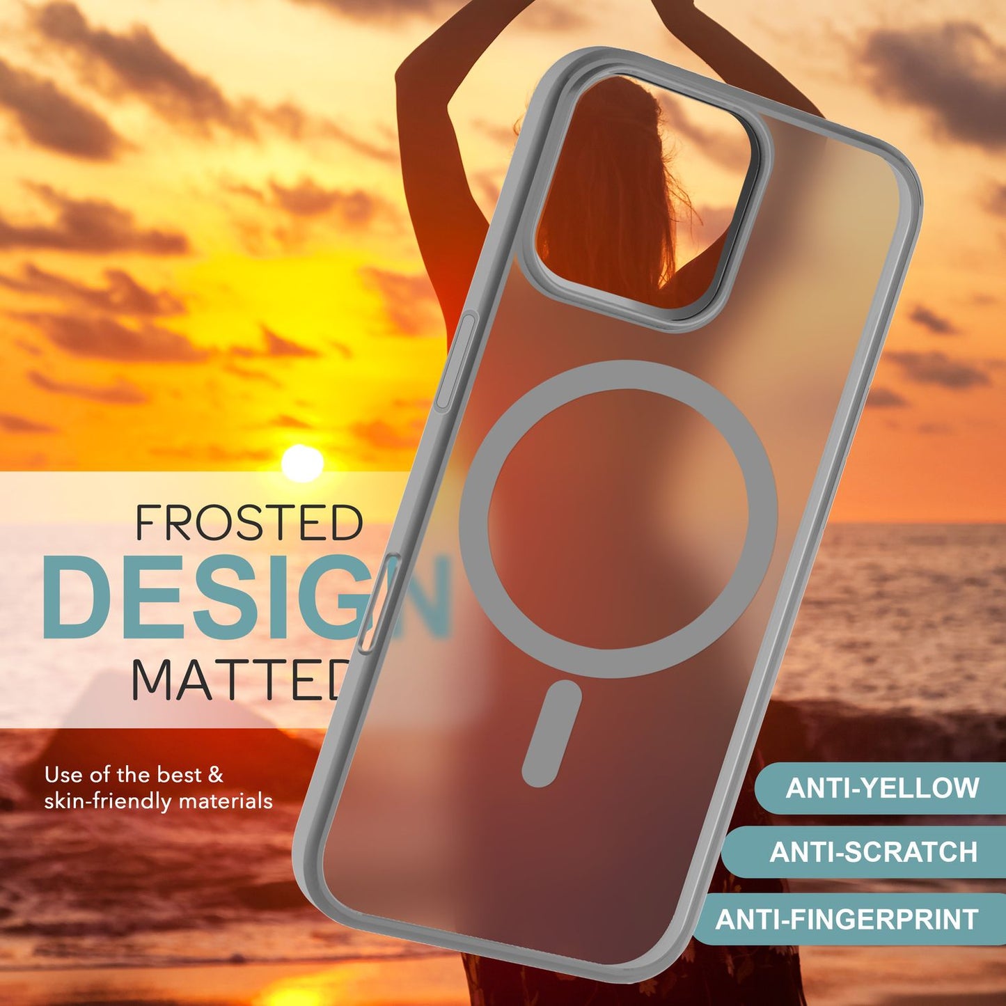 NALIA Matte MagSafe Hybrid Hülle für iPhone 16 Pro, Anti-Fingerabdruck Acryl Rückseite, Semi-Transparent