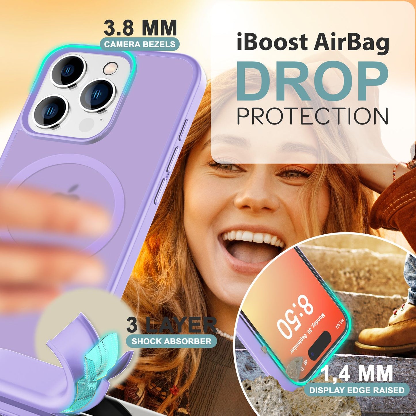 NALIA Matte MagSafe Hybrid Hülle für iPhone 16 Pro, Anti-Fingerabdruck Acryl Rückseite, Semi-Transparent