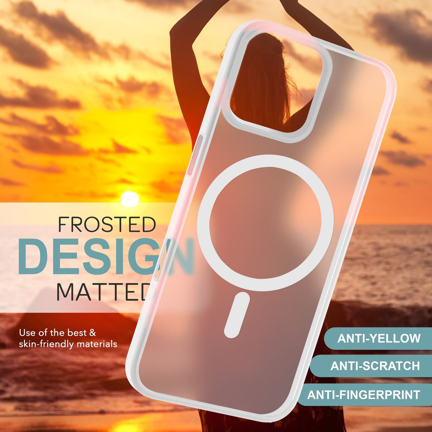 NALIA Matte MagSafe Hybrid Hülle für iPhone 16 Pro, Anti-Fingerabdruck Acryl Rückseite, Semi-Transparent