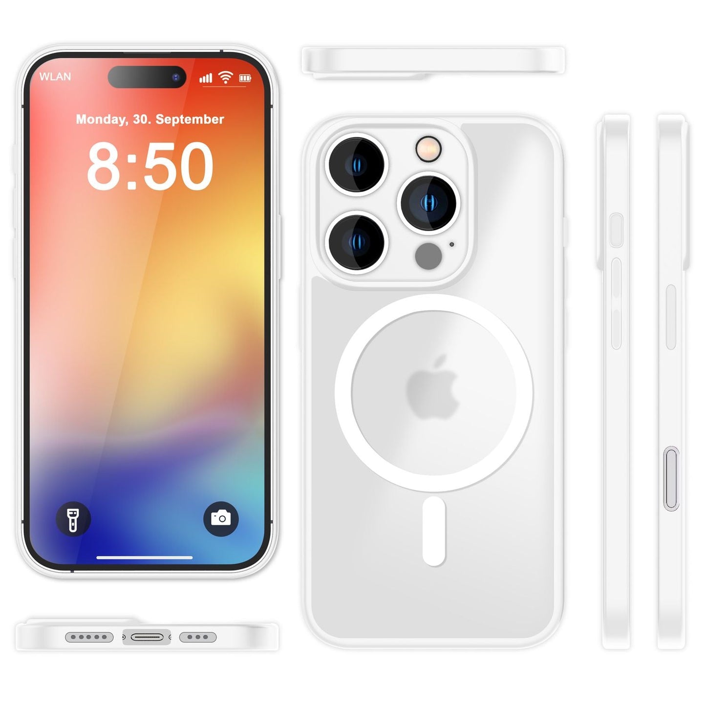 NALIA Matte MagSafe Hybrid Hülle für iPhone 16 Pro, Anti-Fingerabdruck Acryl Rückseite, Semi-Transparent