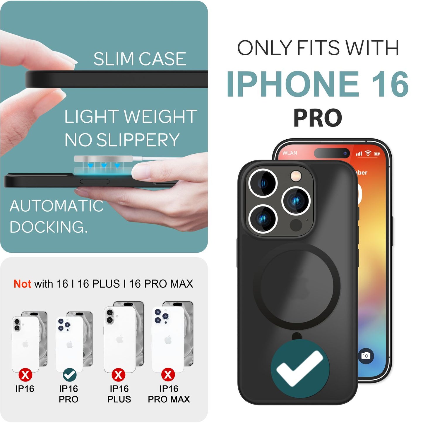 NALIA Matte MagSafe Hybrid Hülle für iPhone 16 Pro, Anti-Fingerabdruck Acryl Rückseite, Semi-Transparent