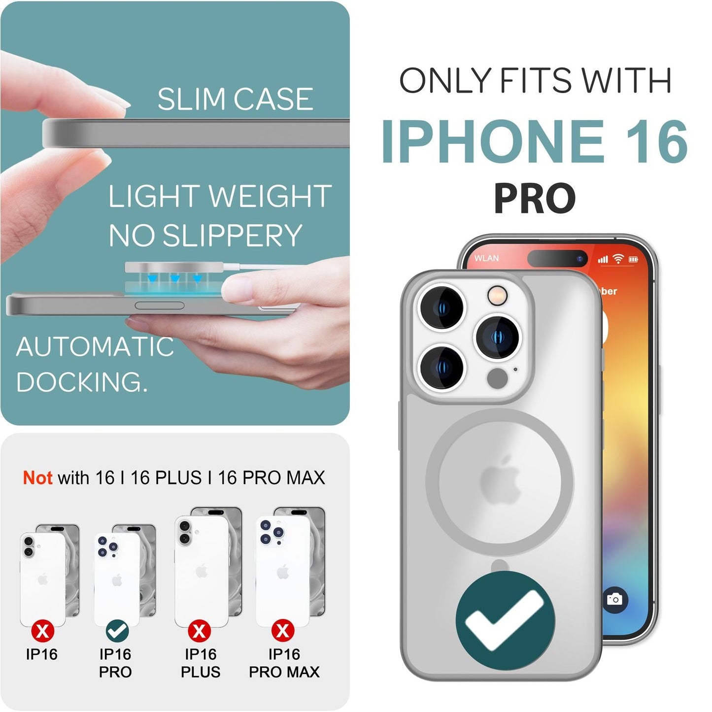 NALIA Matte MagSafe Hybrid Hülle für iPhone 16 Pro, Anti-Fingerabdruck Acryl Rückseite, Semi-Transparent