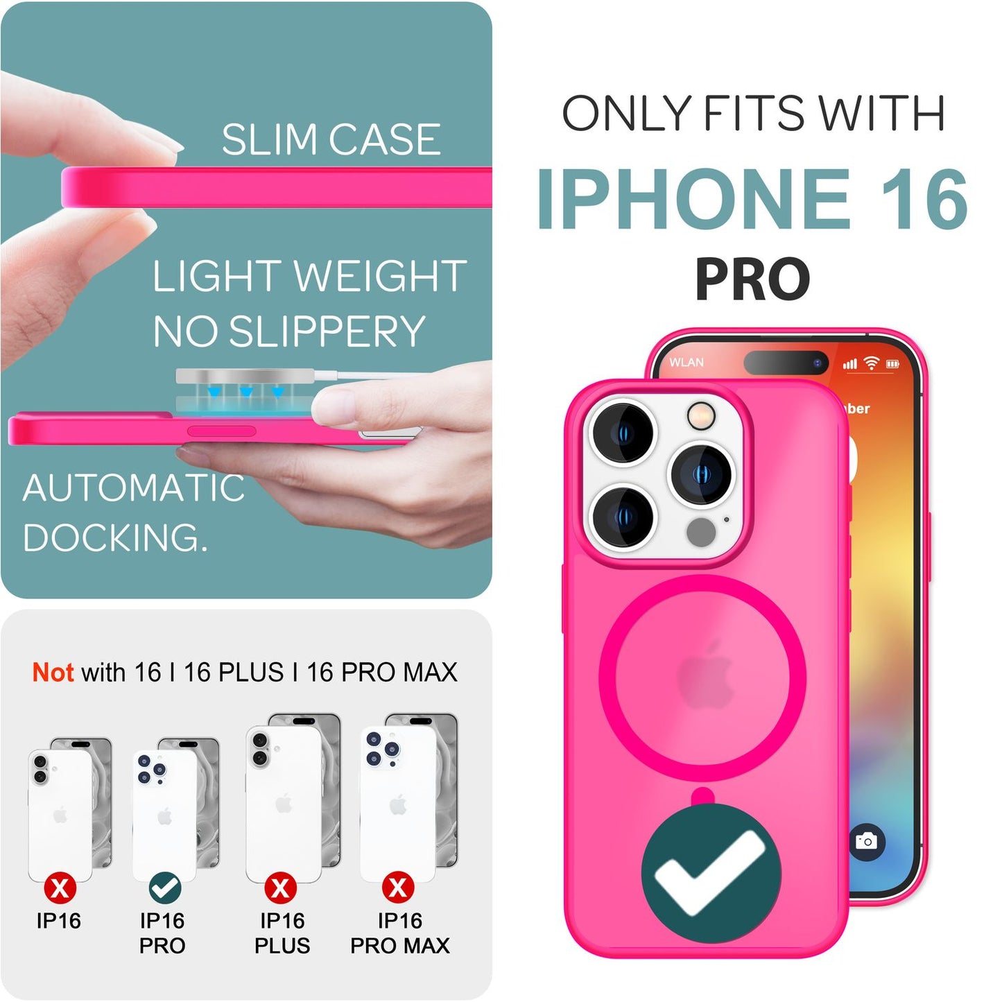 NALIA Matte MagSafe Hybrid Hülle für iPhone 16 Pro, Anti-Fingerabdruck Acryl Rückseite, Semi-Transparent