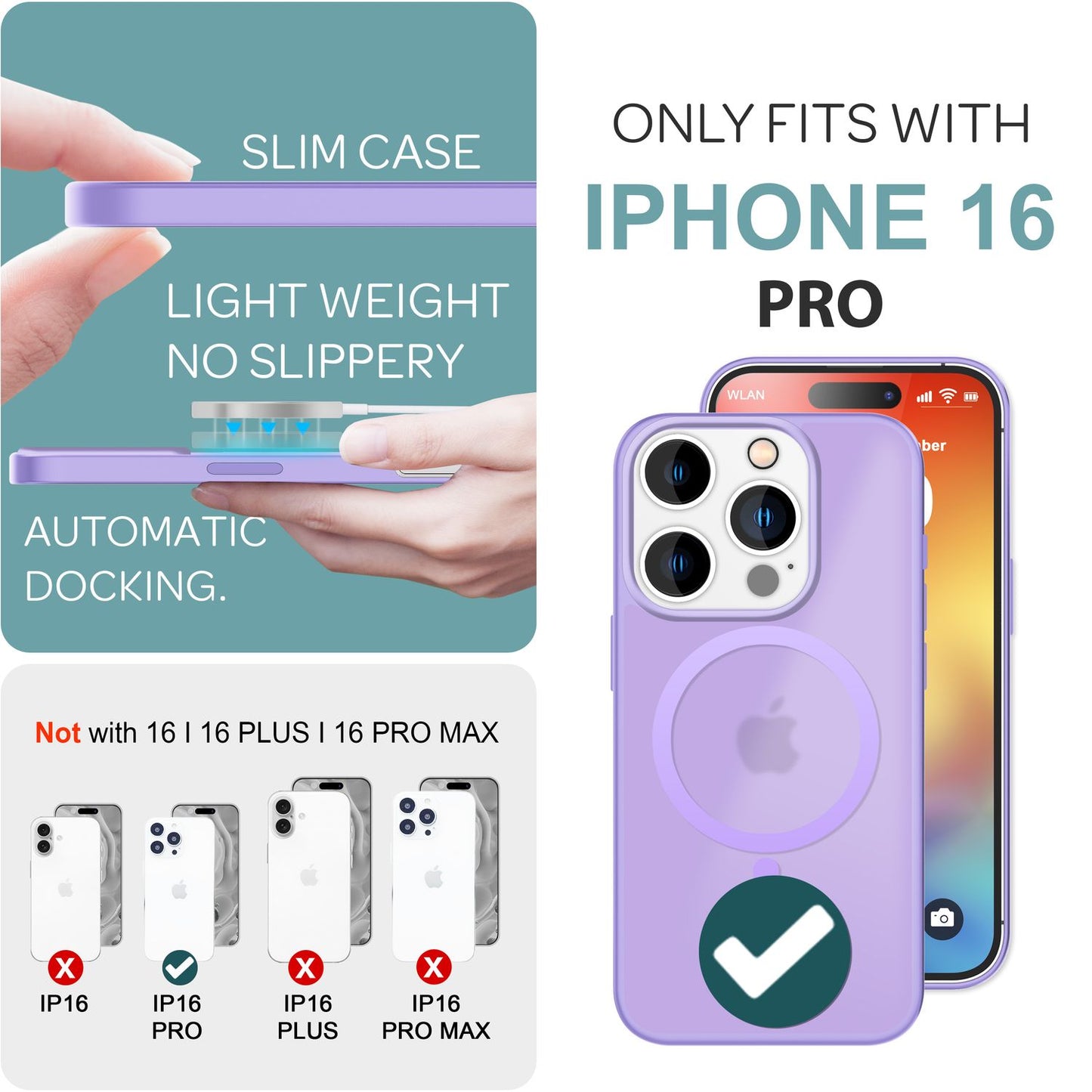 NALIA Matte MagSafe Hybrid Hülle für iPhone 16 Pro, Anti-Fingerabdruck Acryl Rückseite, Semi-Transparent