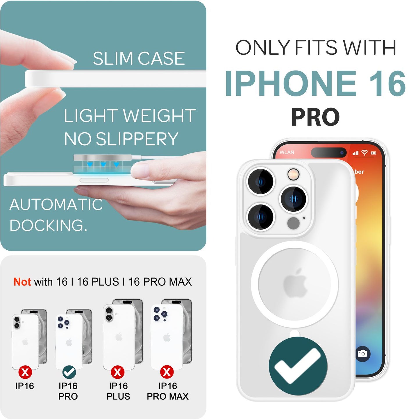 NALIA Matte MagSafe Hybrid Hülle für iPhone 16 Pro, Anti-Fingerabdruck Acryl Rückseite, Semi-Transparent