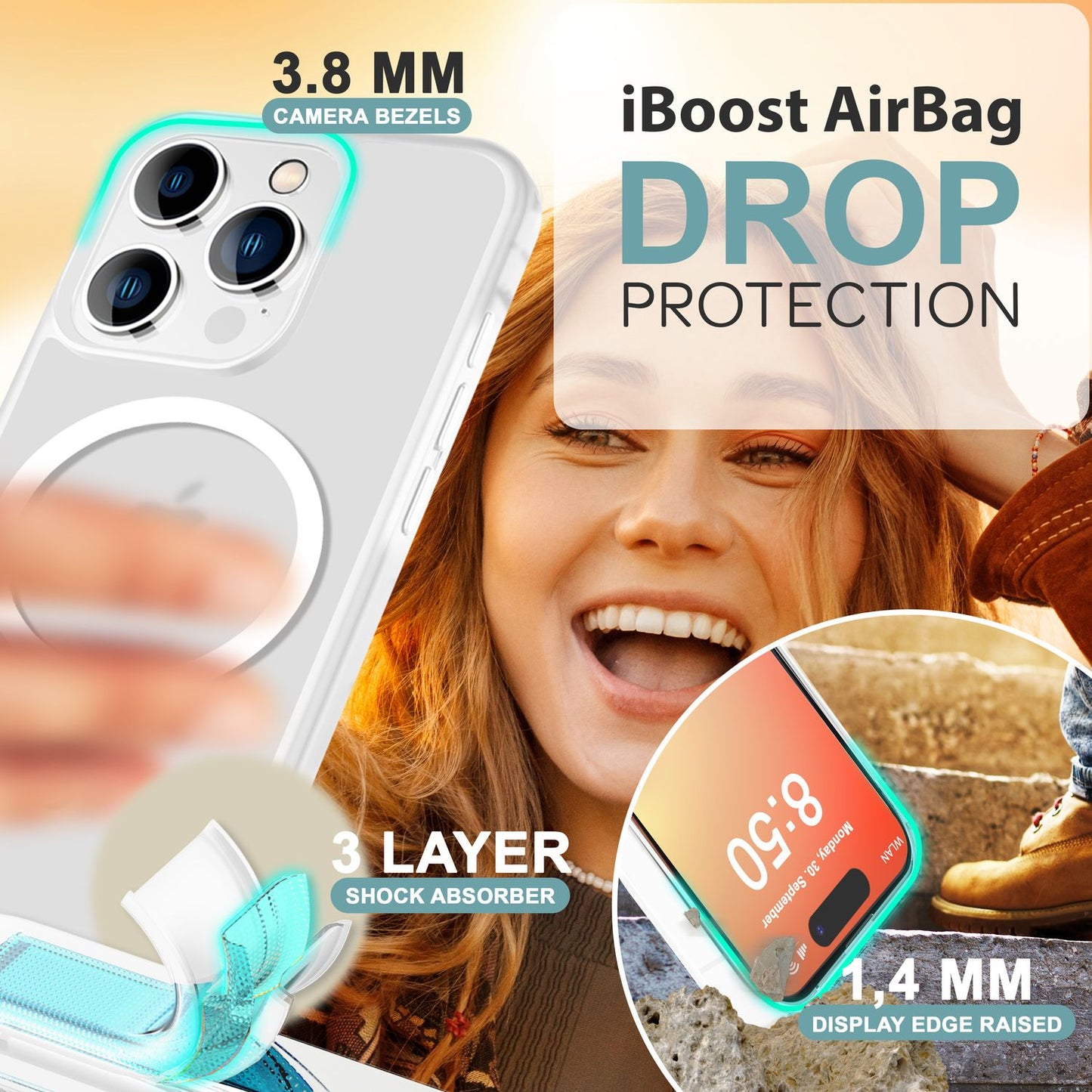 NALIA Matte MagSafe Hybrid Hülle für iPhone 16 Pro Max, Anti-Fingerabdruck Acryl Rückseite, Semi-Transparent