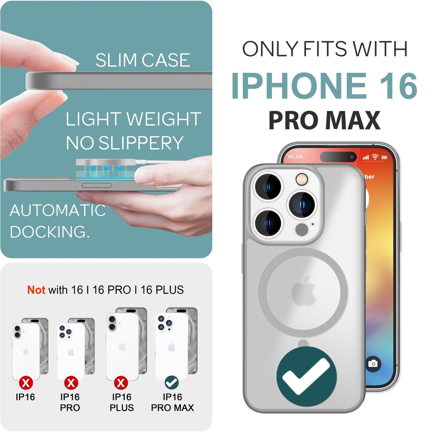 NALIA Matte MagSafe Hybrid Hülle für iPhone 16 Pro Max, Anti-Fingerabdruck Acryl Rückseite, Semi-Transparent