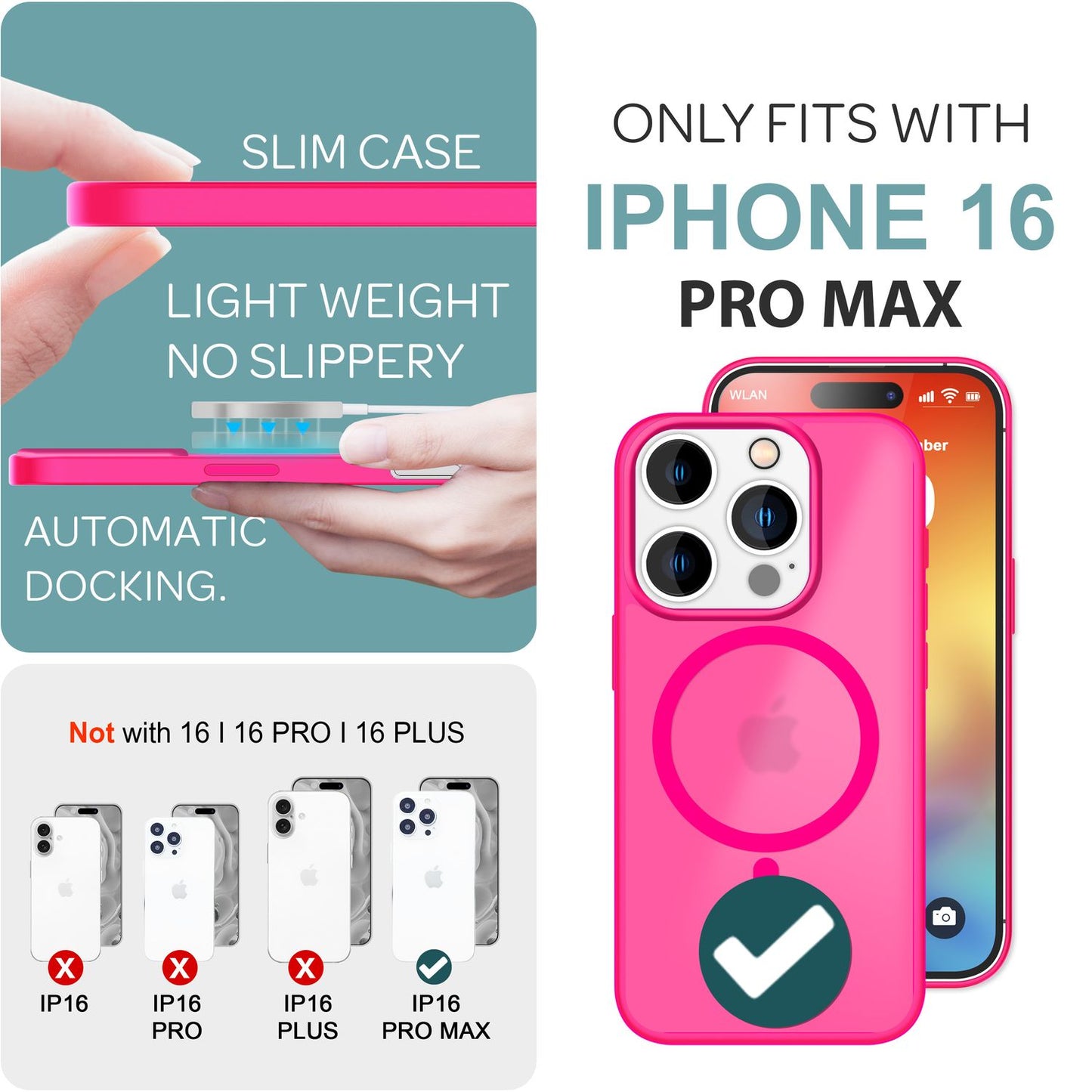 NALIA Matte MagSafe Hybrid Hülle für iPhone 16 Pro Max, Anti-Fingerabdruck Acryl Rückseite, Semi-Transparent