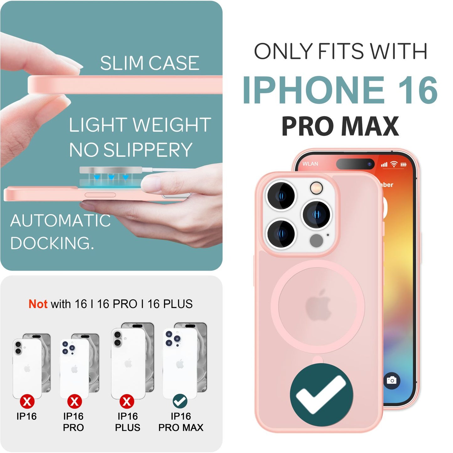 NALIA Matte MagSafe Hybrid Hülle für iPhone 16 Pro Max, Anti-Fingerabdruck Acryl Rückseite, Semi-Transparent