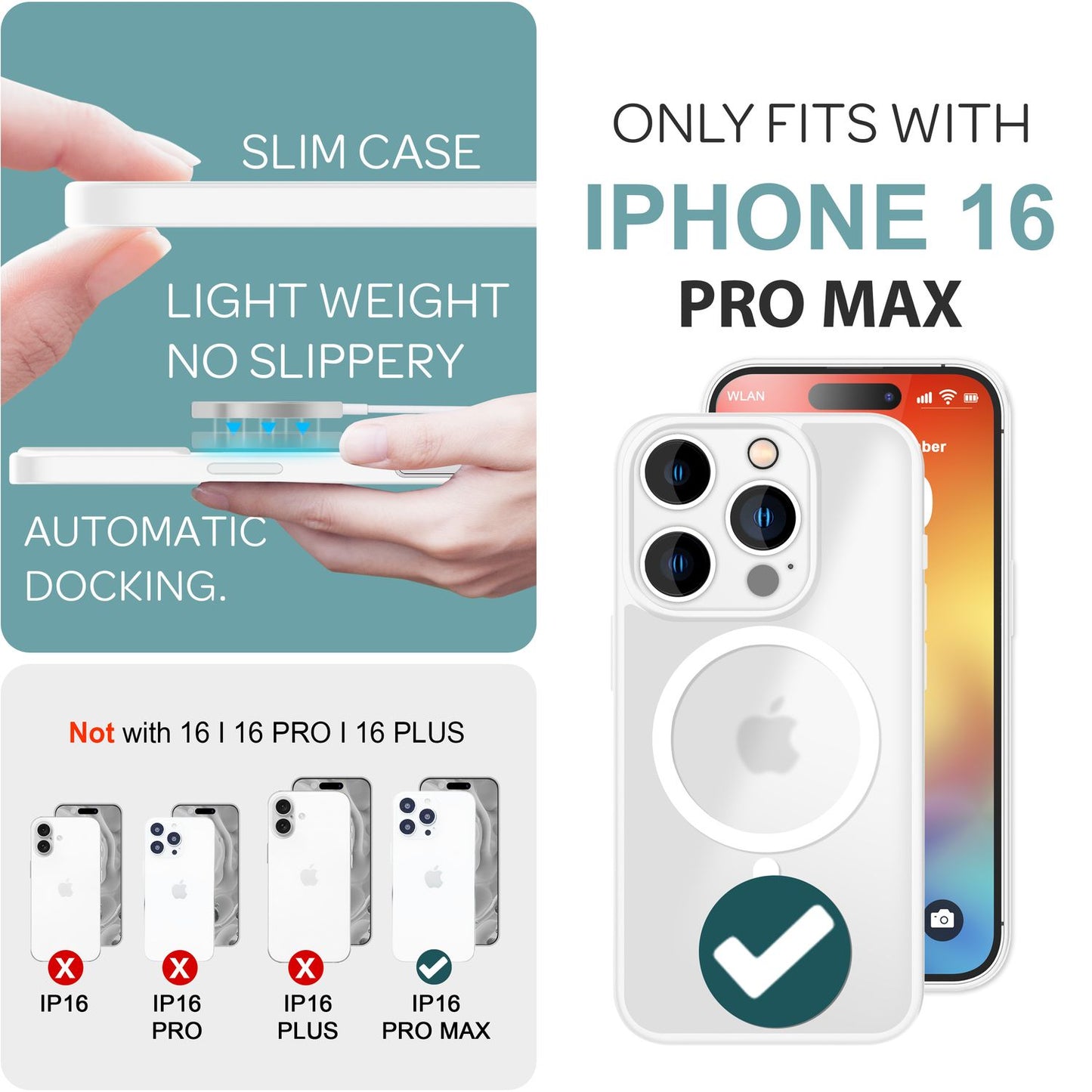 NALIA Matte MagSafe Hybrid Hülle für iPhone 16 Pro Max, Anti-Fingerabdruck Acryl Rückseite, Semi-Transparent