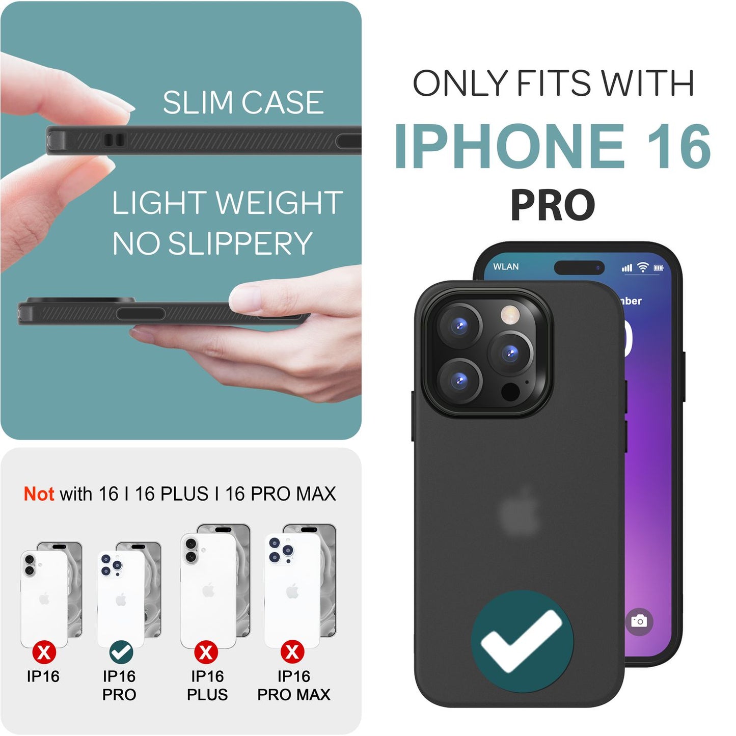 NALIA Fein Mattierte Silikonhülle - Passgenau Für iPhone 16 Pro, TPU-Silikon, Rutschfest