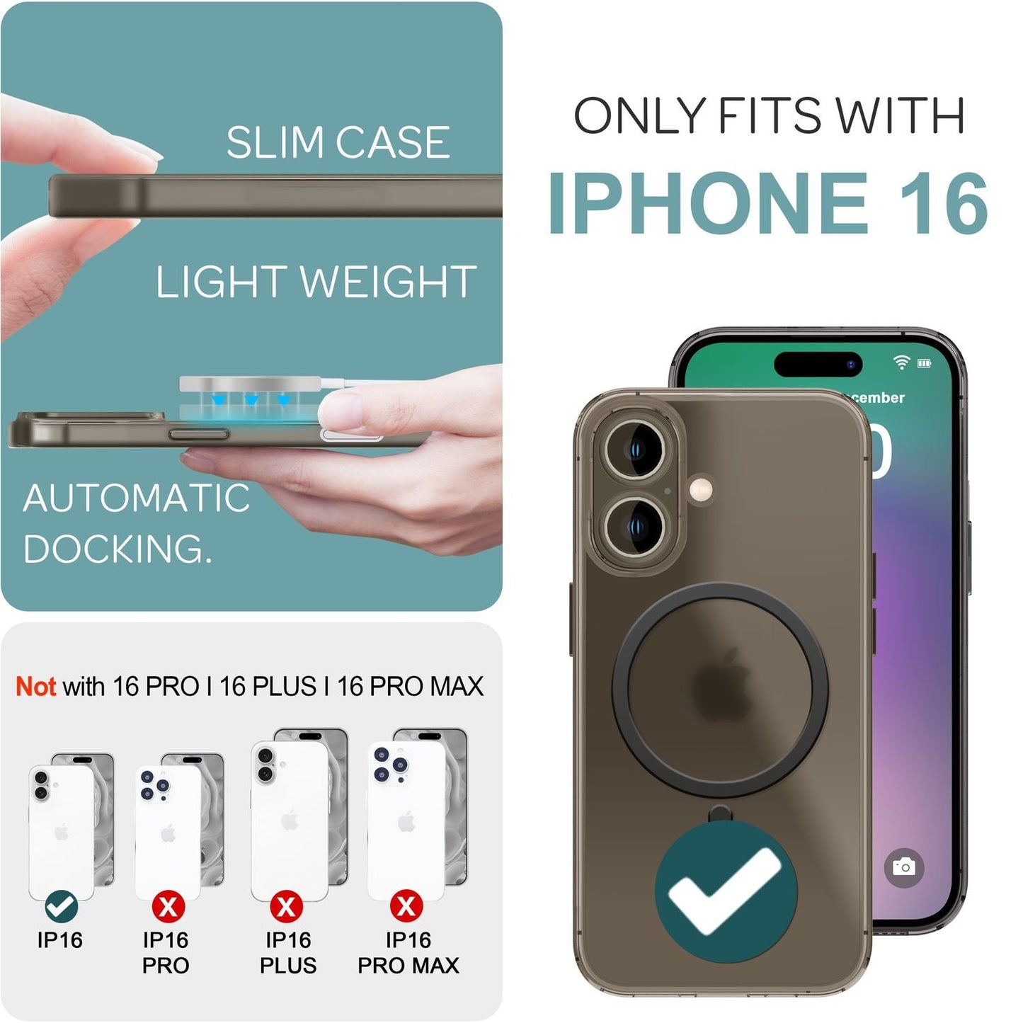 Husă NALIA Ultra Thin MagSafe pentru iPhone 16, Husă de protecție ultra subțire de 0,3 mm, Husă de telefon ușoară