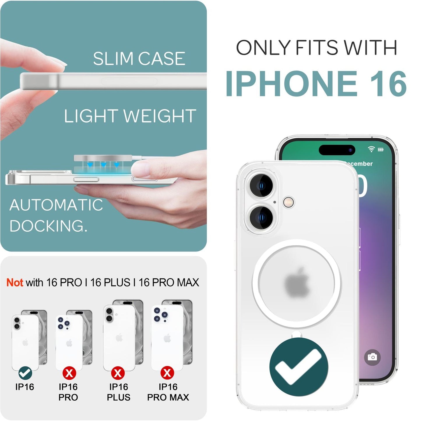 Husă NALIA Ultra Thin MagSafe pentru iPhone 16, Husă de protecție ultra subțire de 0,3 mm, Husă de telefon ușoară