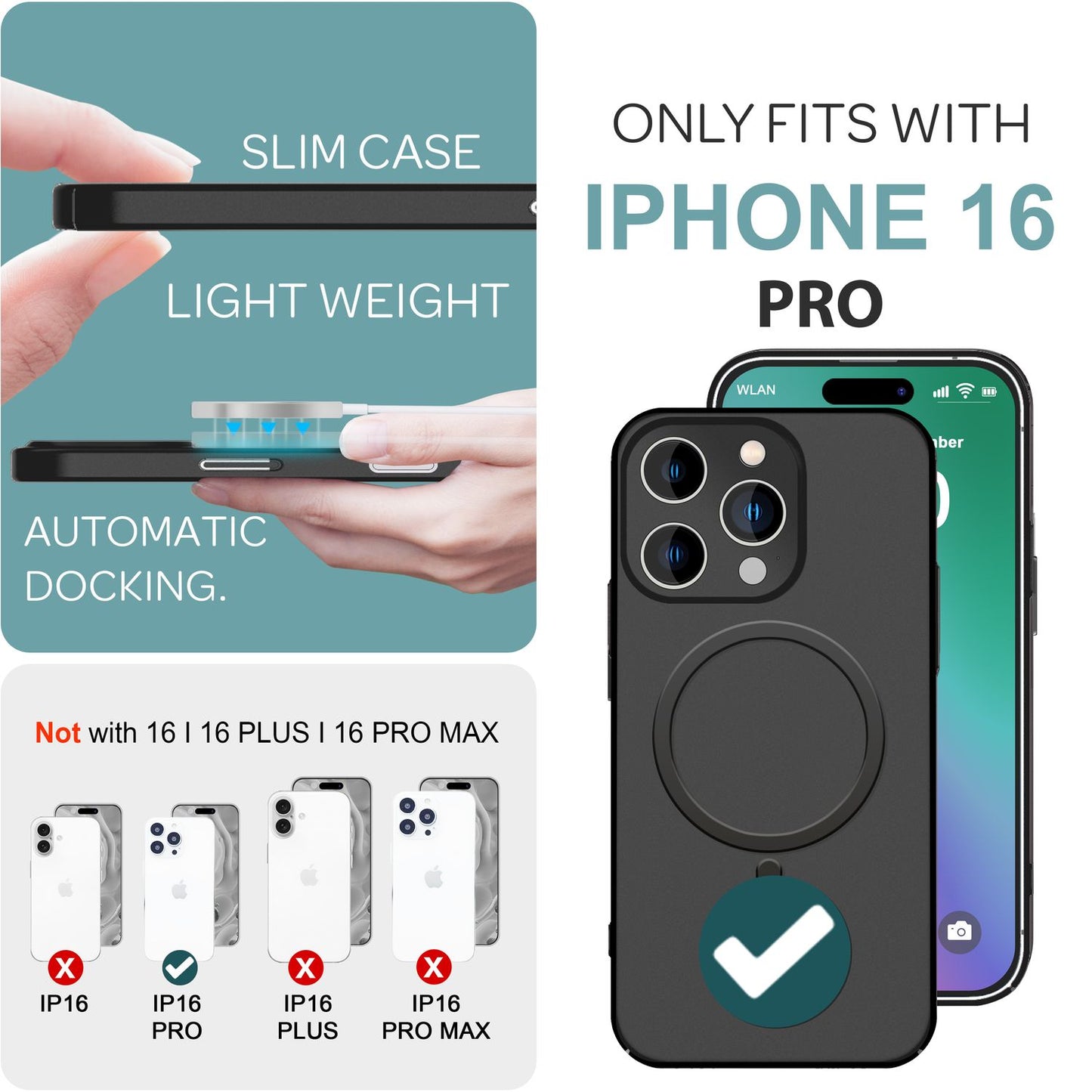 Husă NALIA Ultra Thin MagSafe pentru iPhone 16 Pro, Husă de protecție ultra subțire de 0,3 mm, Husă de telefon subțire