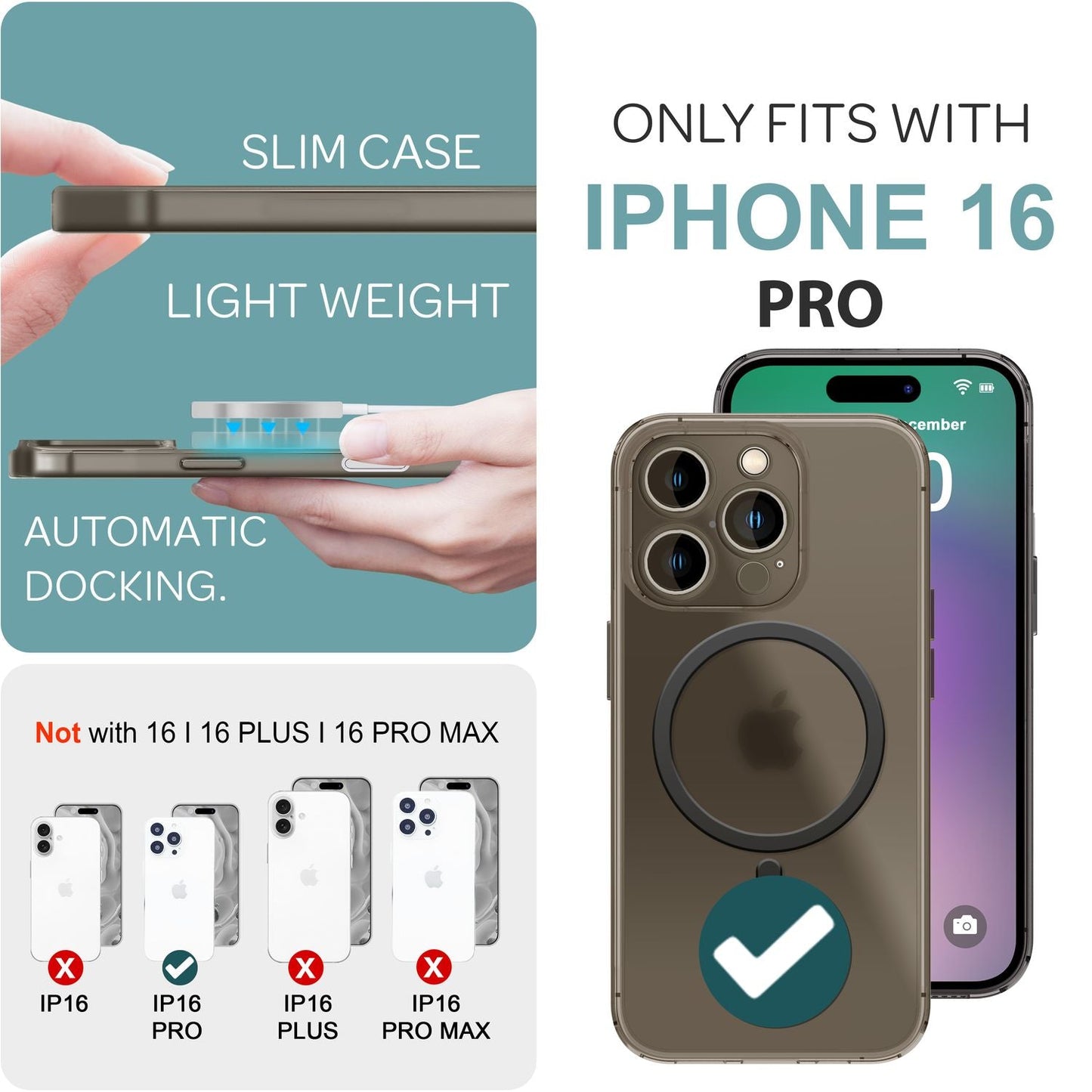 Husă NALIA Ultra Thin MagSafe pentru iPhone 16 Pro, Husă de protecție ultra subțire de 0,3 mm, Husă de telefon subțire