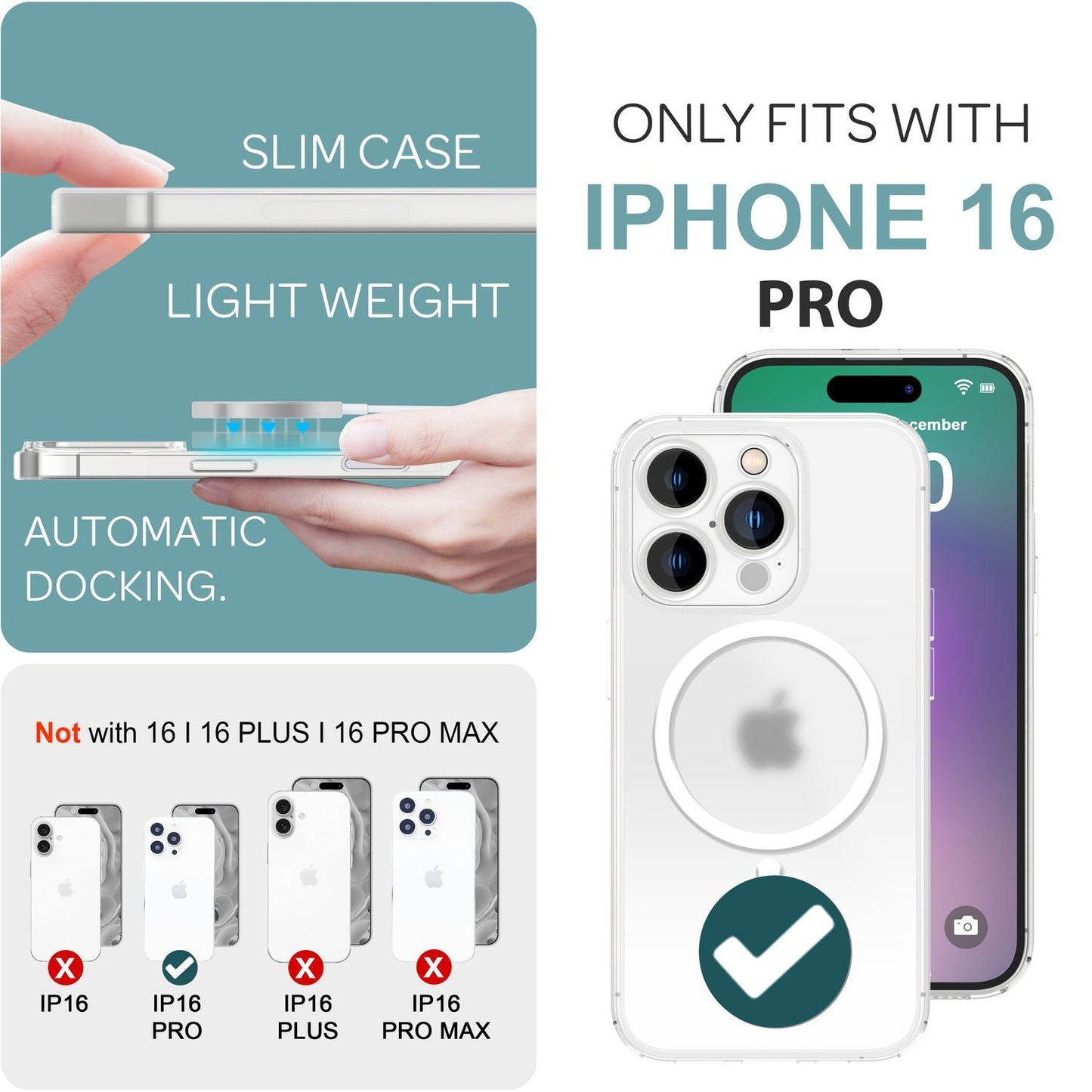 Husă NALIA Ultra Thin MagSafe pentru iPhone 16 Pro, Husă de protecție ultra subțire de 0,3 mm, Husă de telefon subțire