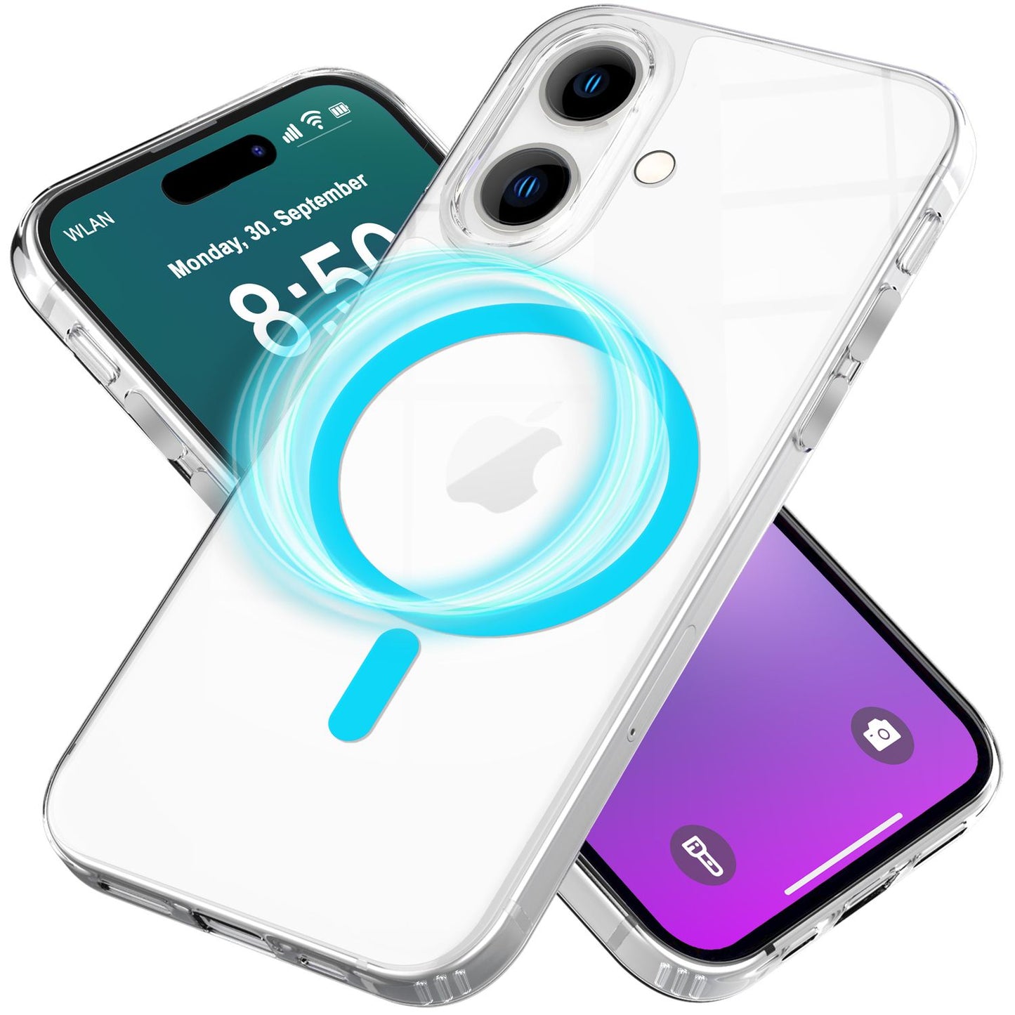 Husă acrilică transparentă NALIA MagSafe cu inel neon, strălucire nocturnă - Dimensiune iPhone 16, Material acrilic, MagSafe