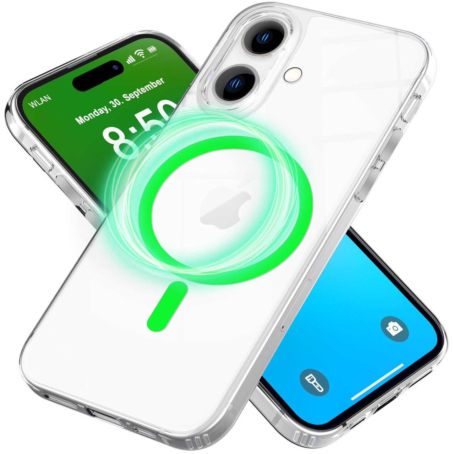 Husă acrilică transparentă NALIA MagSafe cu inel neon, strălucire nocturnă - Dimensiune iPhone 16, Material acrilic, MagSafe