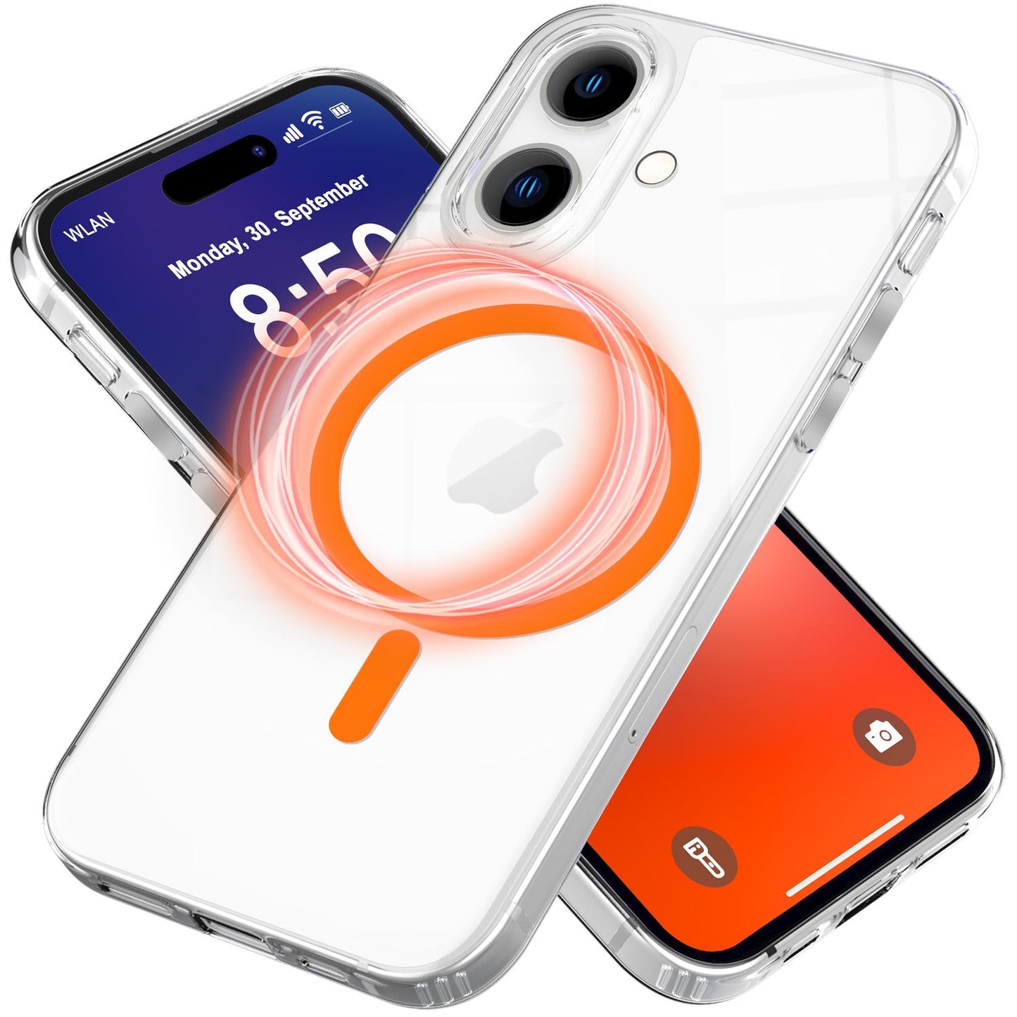 Husă acrilică transparentă NALIA MagSafe cu inel neon, strălucire nocturnă - Dimensiune iPhone 16, Material acrilic, MagSafe