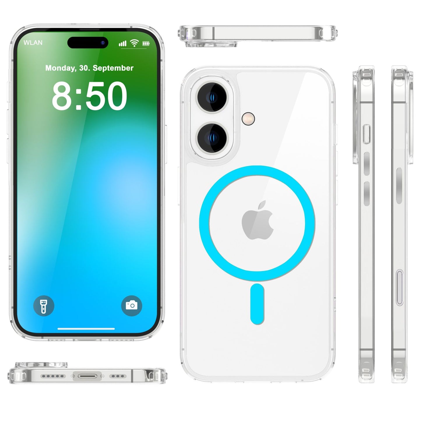 Husă acrilică transparentă NALIA MagSafe cu inel neon, strălucire nocturnă - Dimensiune iPhone 16, Material acrilic, MagSafe