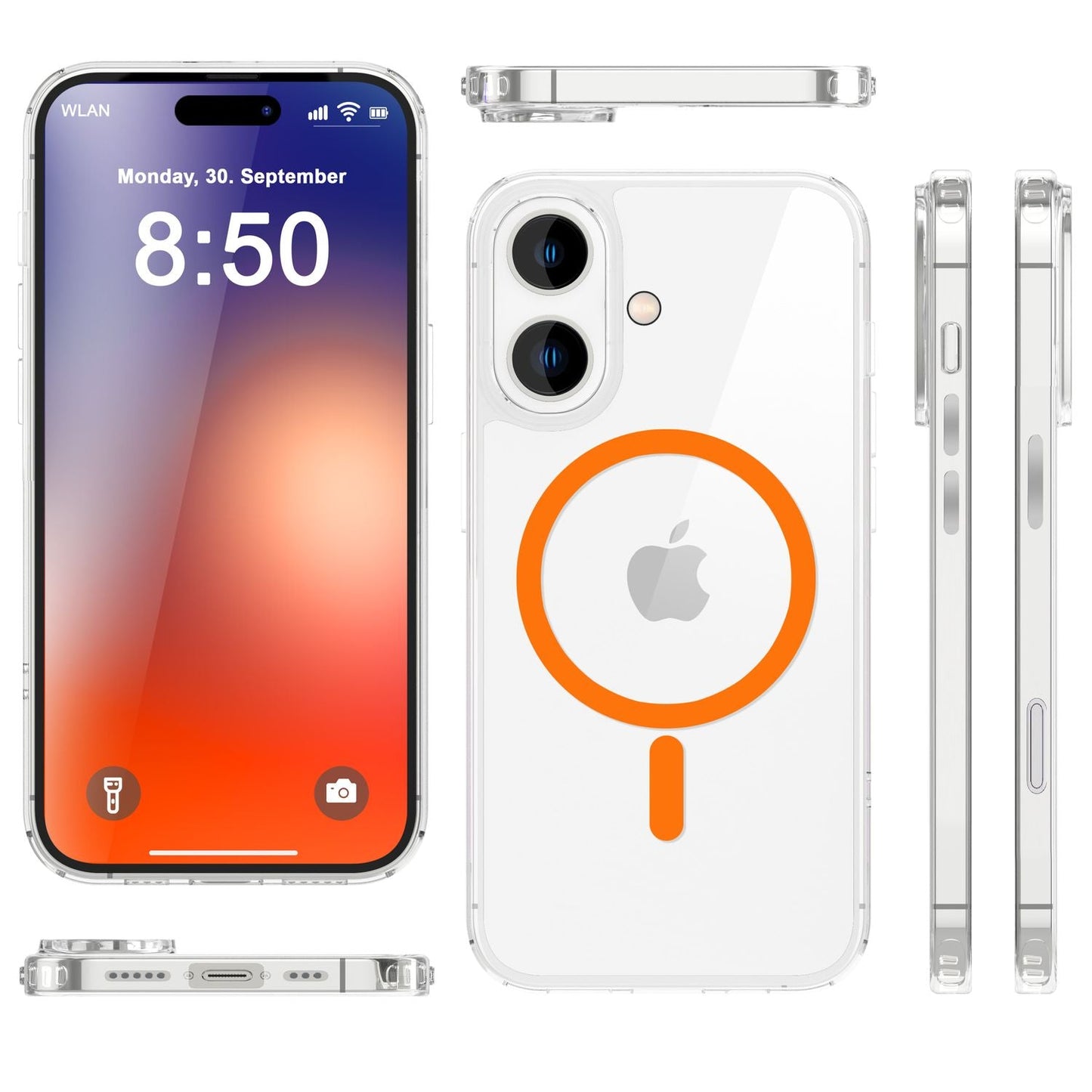 Husă acrilică transparentă NALIA MagSafe cu inel neon, strălucire nocturnă - Dimensiune iPhone 16, Material acrilic, MagSafe