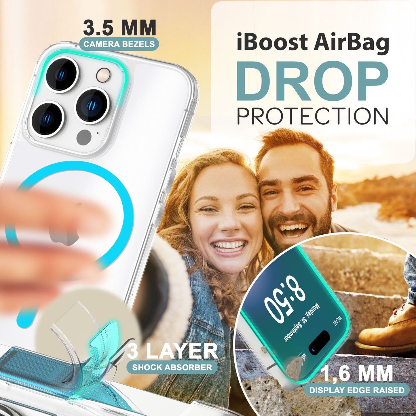 Husă acrilică transparentă NALIA MagSafe pentru iPhone 16 Pro, inel neon colorat cu efect de strălucire nocturnă, husă transparentă pentru telefon