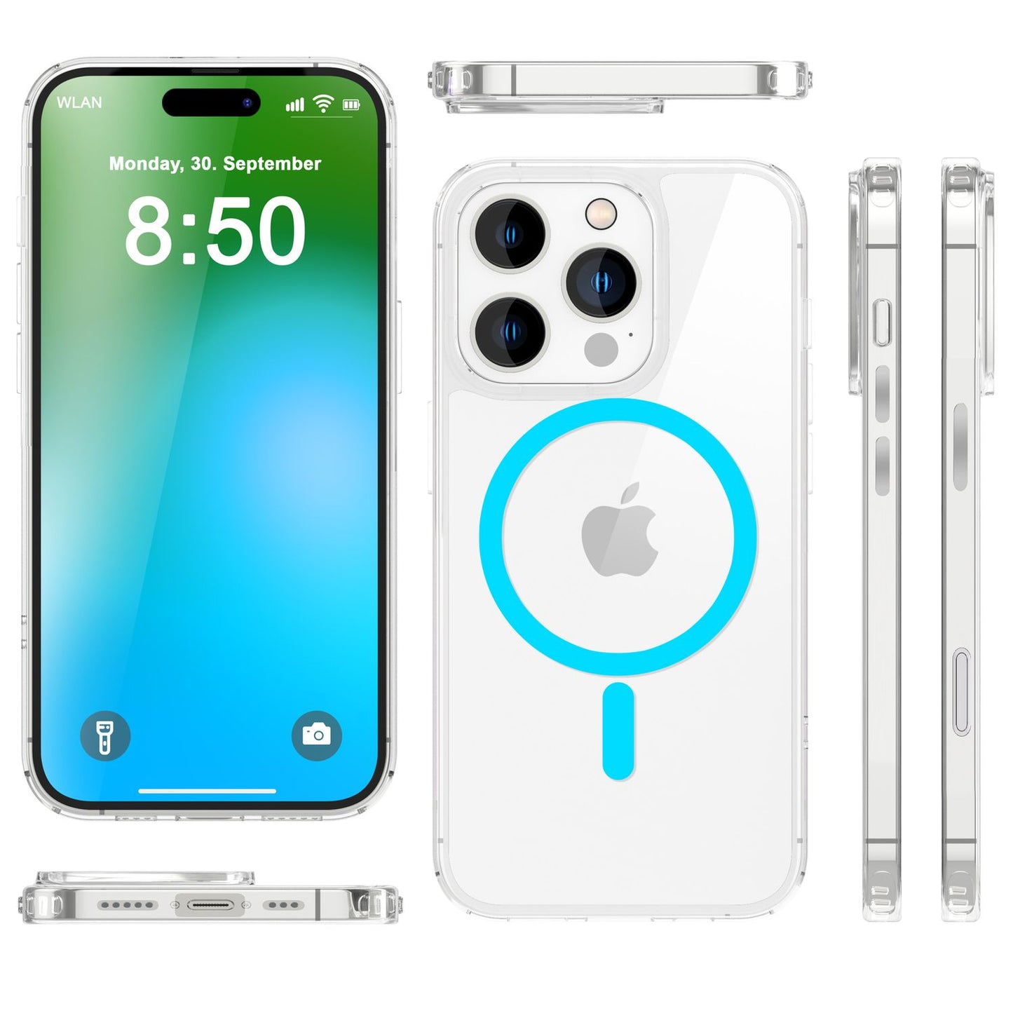 Husă acrilică transparentă NALIA MagSafe pentru iPhone 16 Pro, inel neon colorat cu efect de strălucire nocturnă, husă transparentă pentru telefon