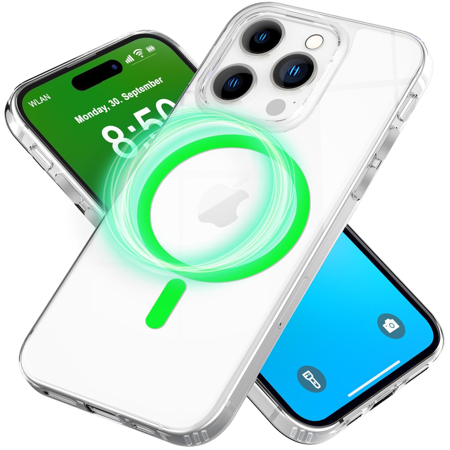 Husă acrilică transparentă NALIA MagSafe pentru iPhone 16 Pro, inel neon colorat cu efect de strălucire nocturnă, husă transparentă pentru telefon