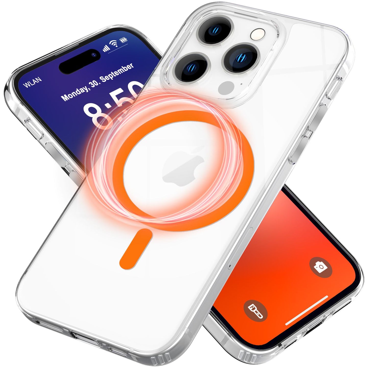 Husă NALIA Clear MagSafe din acril pentru iPhone 16 Pro Max, inel neon colorat cu efect de strălucire nocturnă, husă robustă pentru telefon