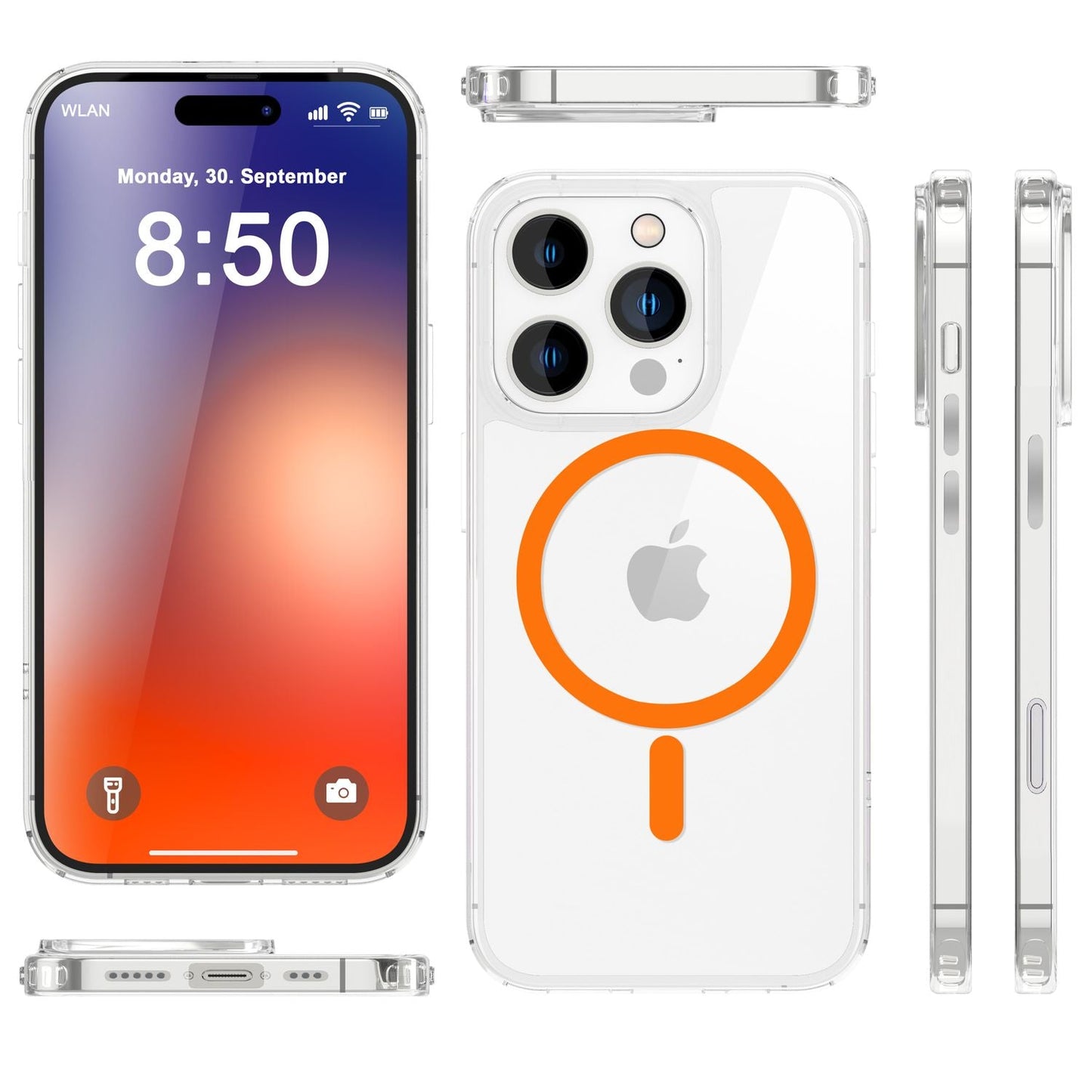 Husă NALIA Clear MagSafe din acril pentru iPhone 16 Pro Max, inel neon colorat cu efect de strălucire nocturnă, husă robustă pentru telefon