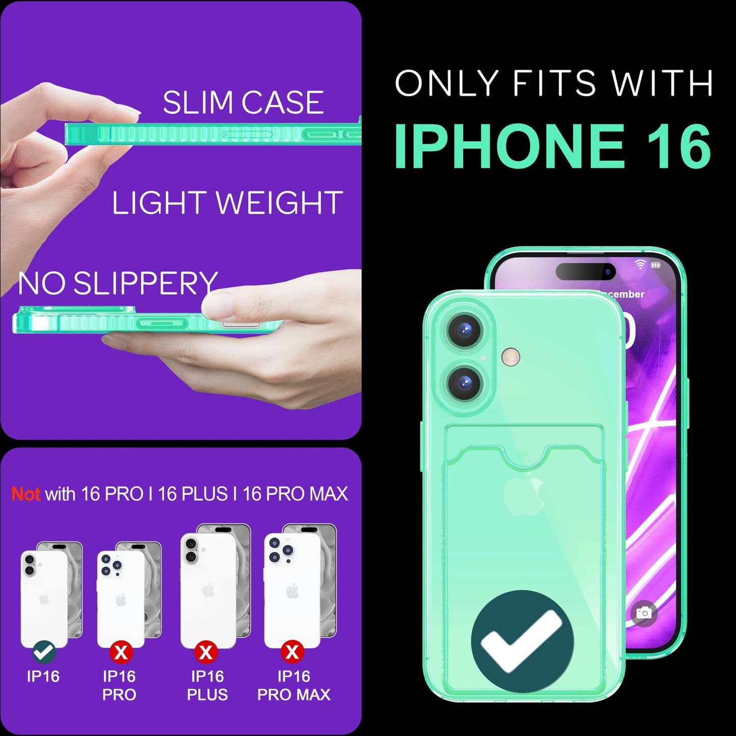 Nalia Neon Hülle Kartenhalter - Kartenfach 2 Karten Dünn Silikon