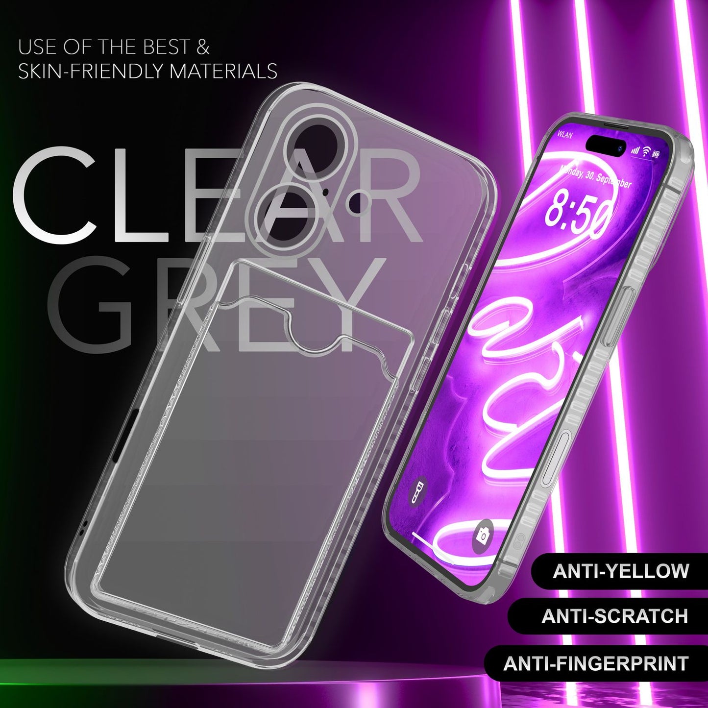 Nalia Neon Hülle Kartenhalter - Kartenfach 2 Karten Dünn Silikon