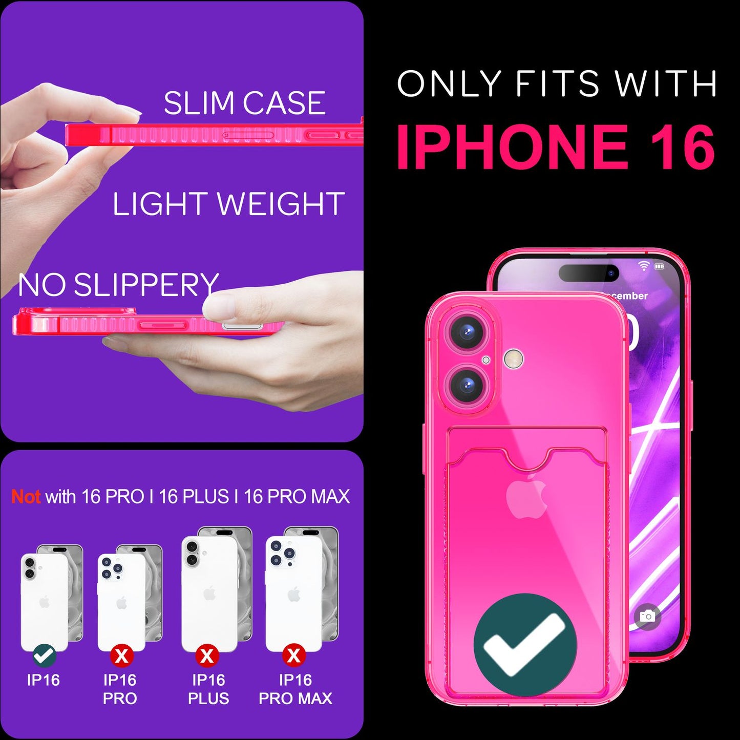 Nalia Neon Hülle Kartenhalter - Kartenfach 2 Karten Dünn Silikon