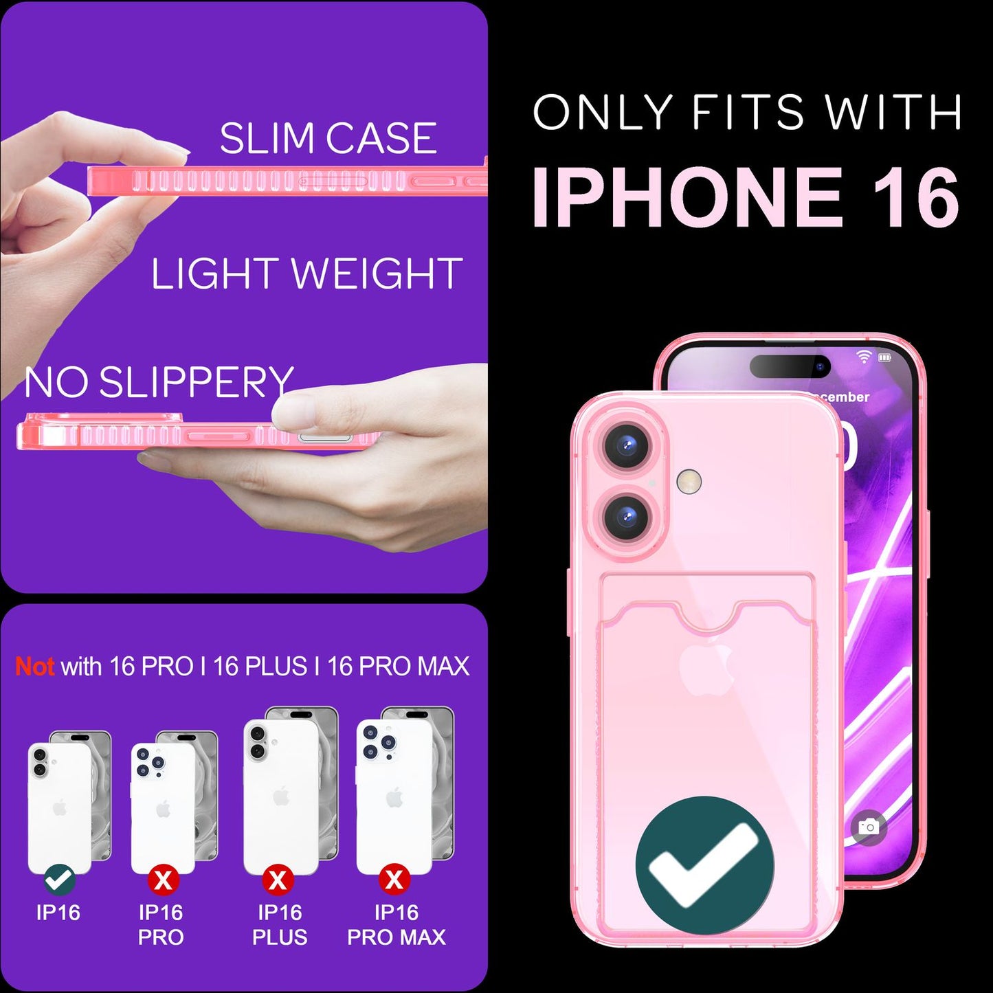 Nalia Neon Hülle Kartenhalter - Kartenfach 2 Karten Dünn Silikon