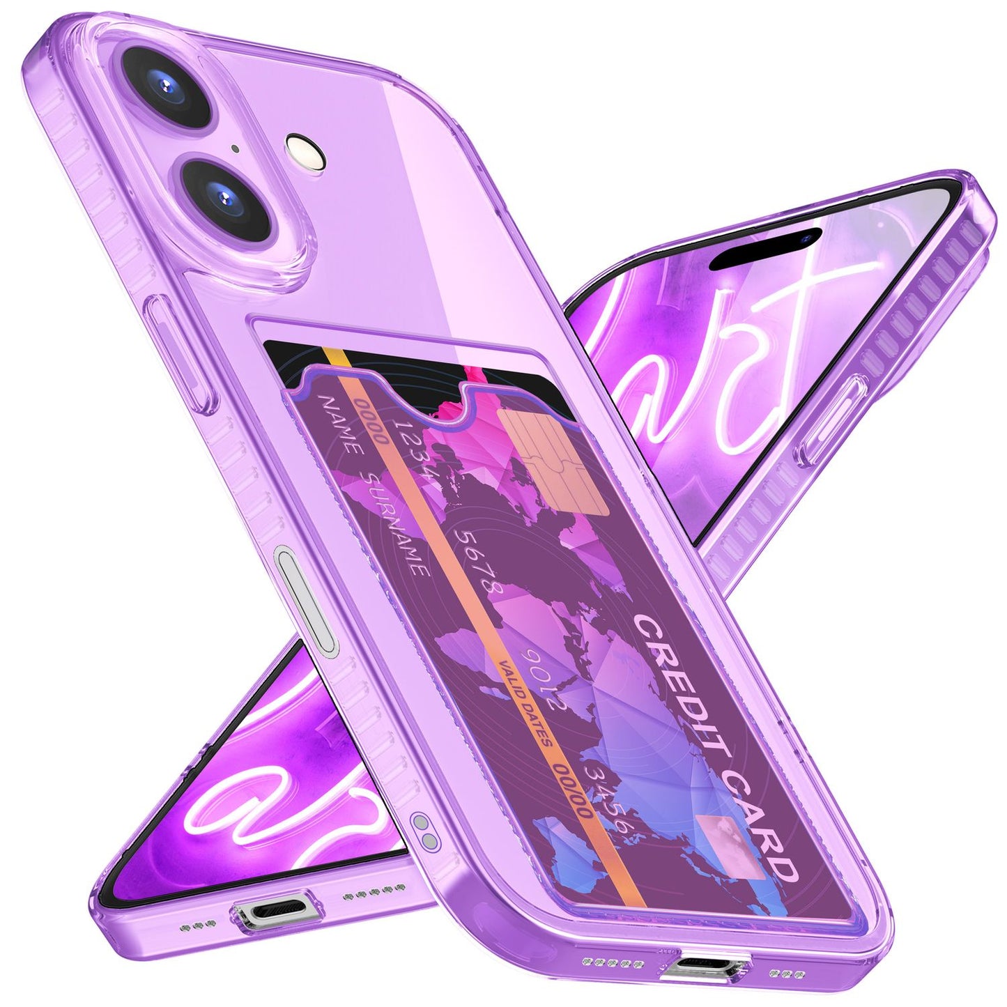 Nalia Neon Hülle Kartenhalter - Kartenfach 2 Karten Dünn Silikon