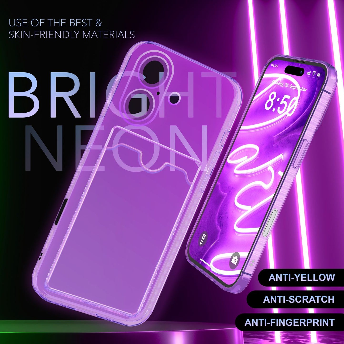 Nalia Neon Hülle Kartenhalter - Kartenfach 2 Karten Dünn Silikon