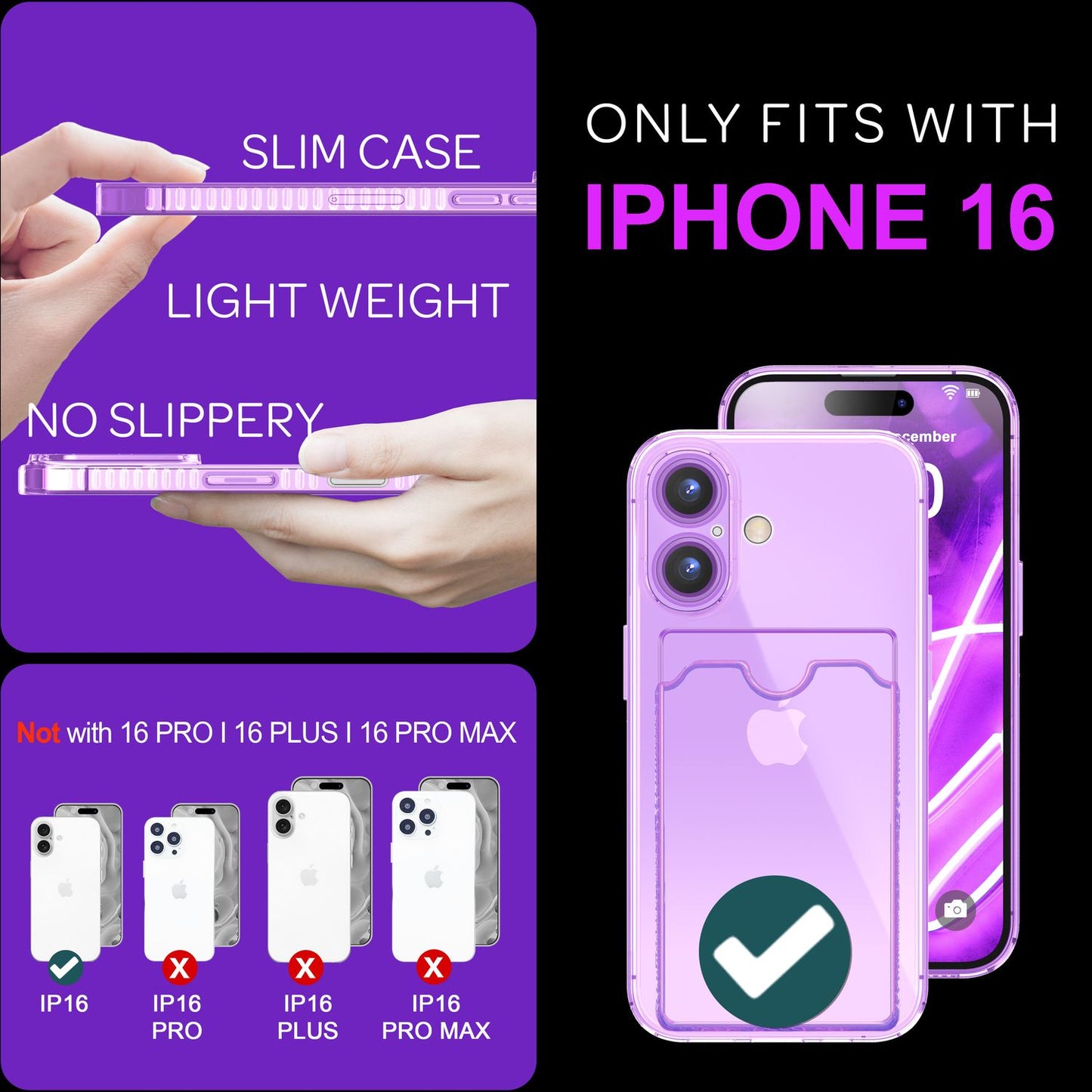 Nalia Neon Hülle Kartenhalter - Kartenfach 2 Karten Dünn Silikon