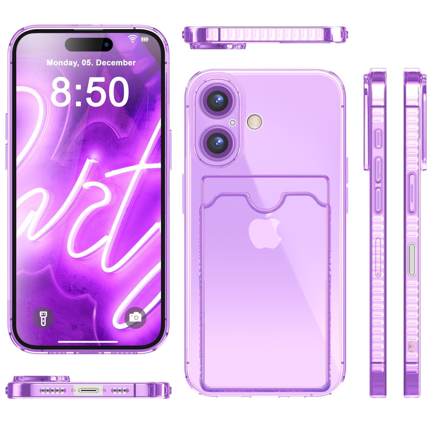 Nalia Neon Hülle Kartenhalter - Kartenfach 2 Karten Dünn Silikon