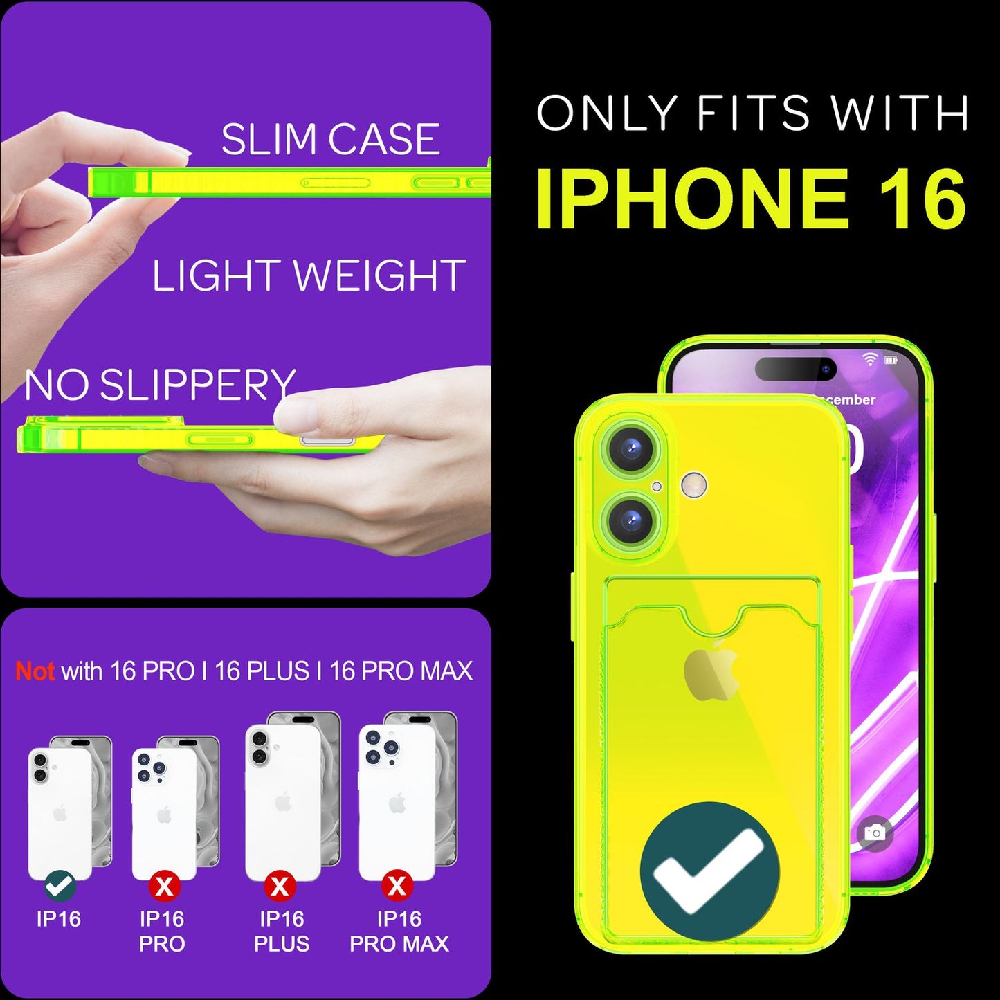 Nalia Neon Hülle Kartenhalter - Kartenfach 2 Karten Dünn Silikon