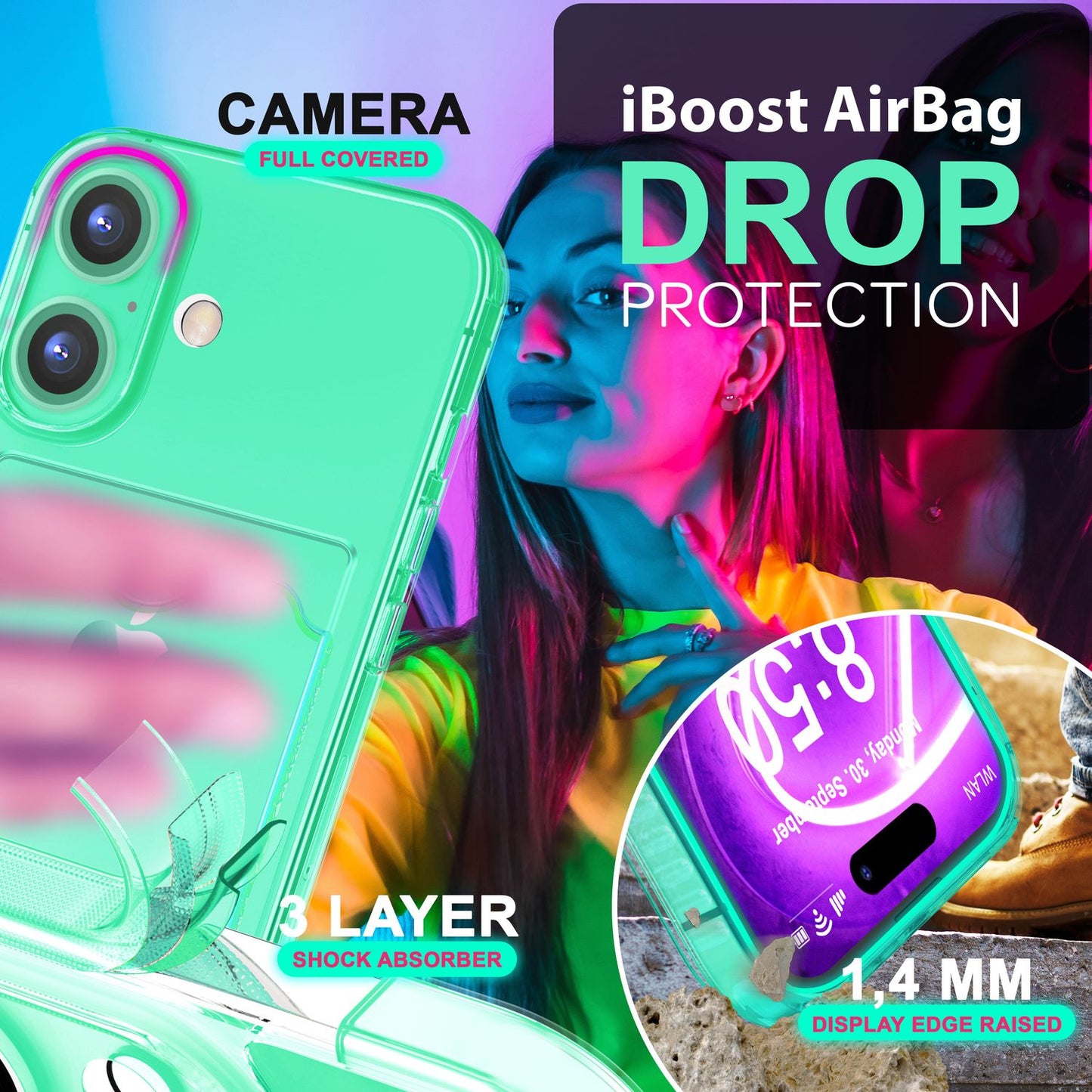 NALIA IPhone 16 Plus Hülle Kartenhalter - 2 Karten Silikon