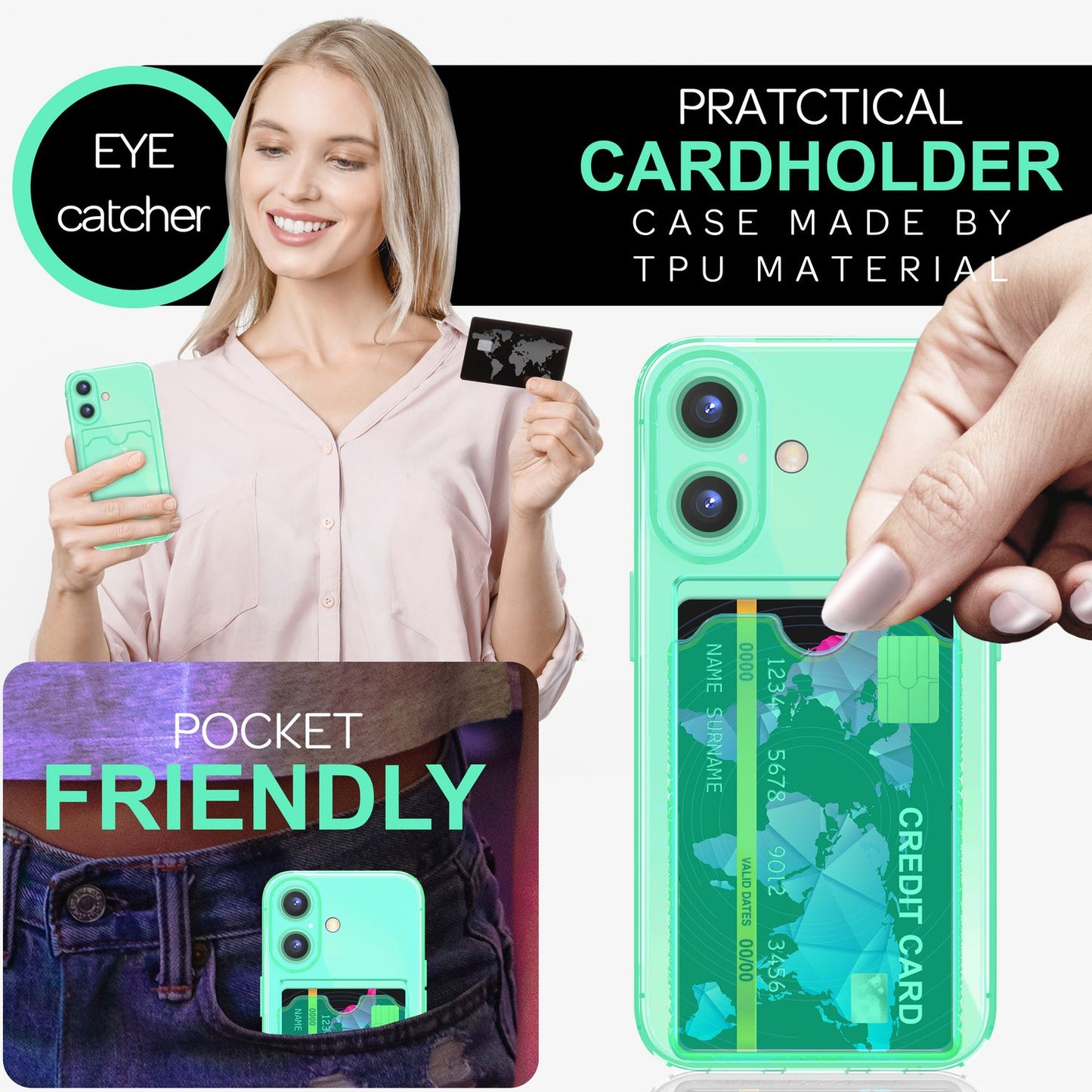 NALIA IPhone 16 Plus Hülle Kartenhalter - 2 Karten Silikon